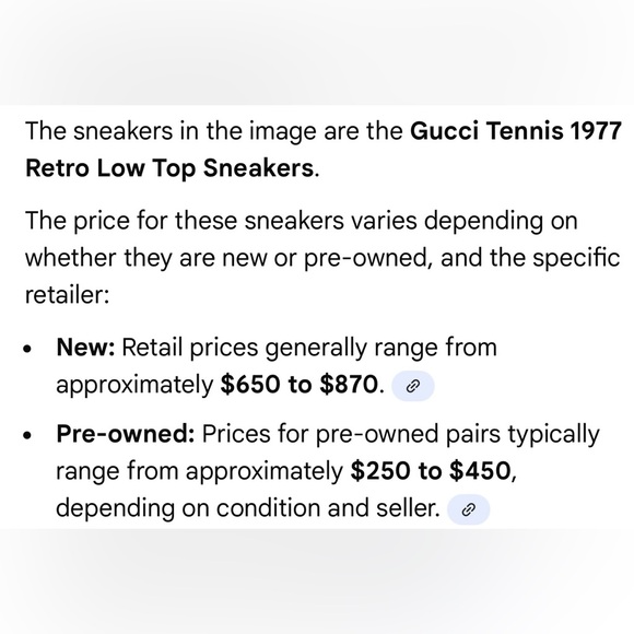 Gucci Men White Tennis Shoes 1977 Size10Price $180 - Picture 9 of 9